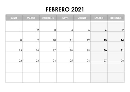 Calendario febrero 2021