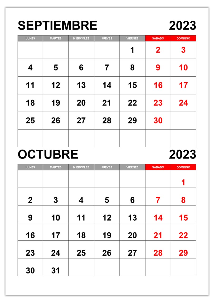 Calendario septiembre, octubre 2023