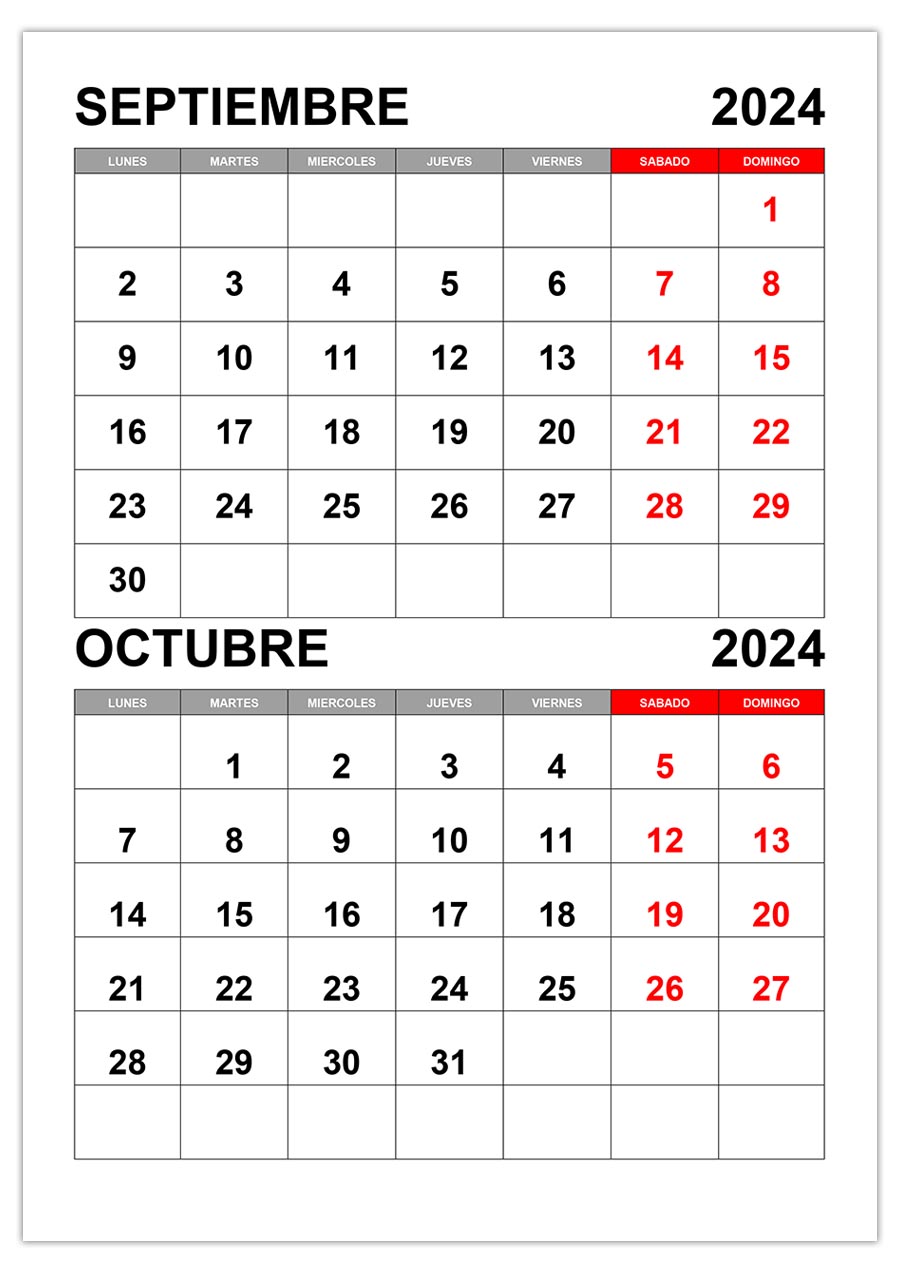 Calendario septiembre, octubre 2024